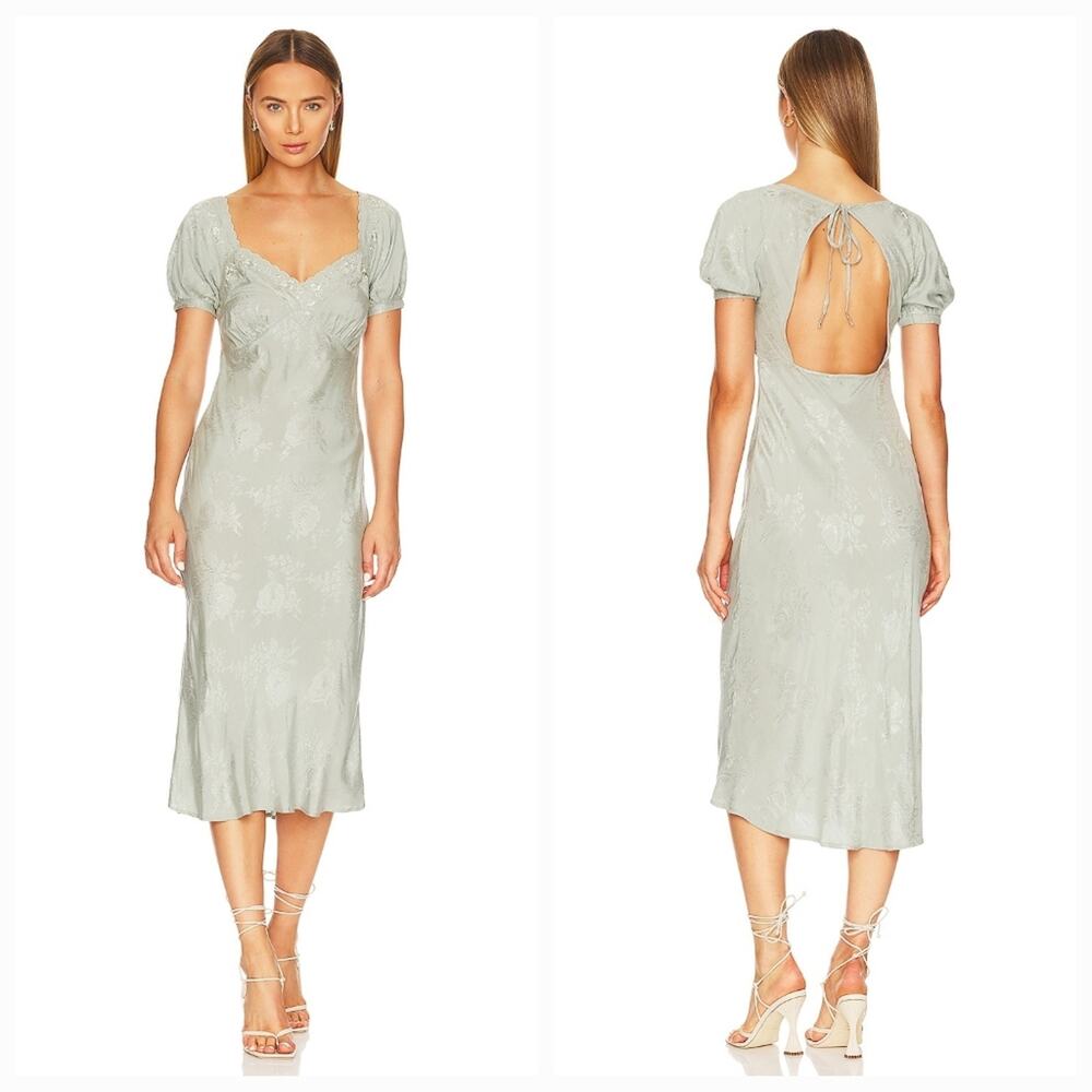 Tularosa Natalie Embroidered Midi Dress in  Blue Abyss XS